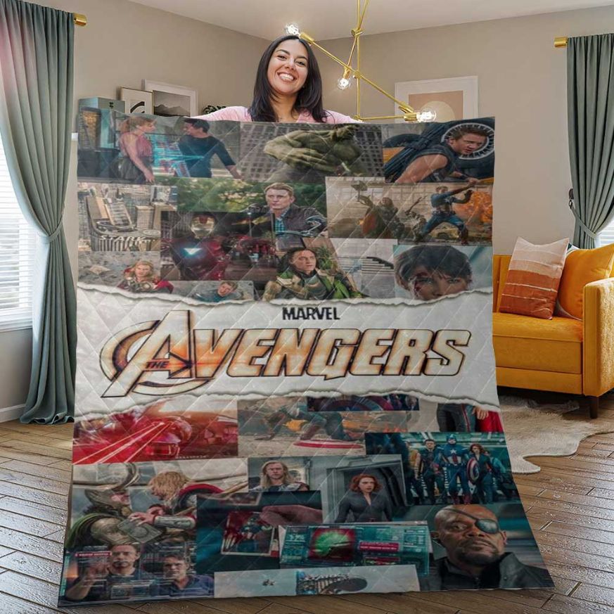 The Avenger Marvel Quilt Blanket with Quotes for Teens, Bed Set Vintage