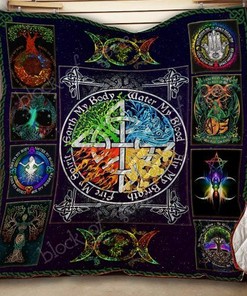 The Four Elements Pagan Witch Quilt Blanket with Quilt Bedding Set Vintage