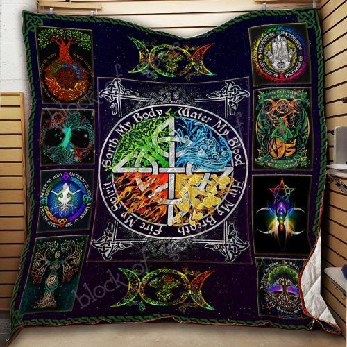 The Four Elements Pagan Witch Quilt Blanket with Quilt Bedding Set Vintage