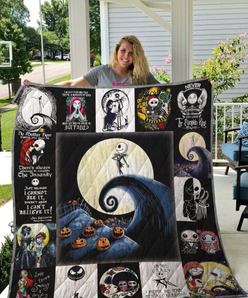 The Nightmare Before Christmas Quotes Quilt Blanket with Tim Burton's Art Style