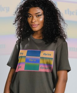 They Them Their Theirs Pronouns Unisex Shirts, LGBTQ+ Shirts with Love Symbol Print, Movie Shirts for Women