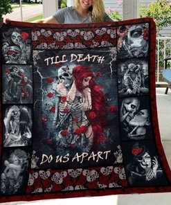 Till Death Do Us Apart with Skull Husband and Wife Quilt Blanket - Personalized Wedding Gifts