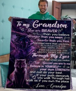 To Grandson Grandpa Wolf Braver Blanket Fleece Quilt Bedding Set for Family Gifts