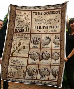 To My Grandson Baseball I Love You To The Centerfield Fence Anf Back From Grandma Fleece Blanket Quilt Bed Set