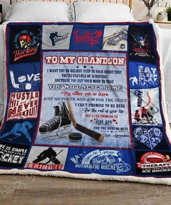 To My Grandson Ice Hockey Fleece Blanket Quilt Bedding Set for Sports Fans
