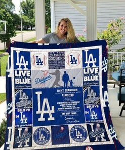 To My Grandson Love Grandpa Los Angeles Dodgers Quilt Bedding Set with Bed Set Twin, Great Gift for Grandson