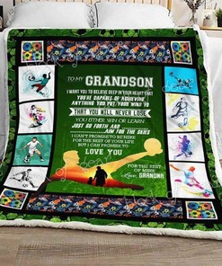 To My Grandson Soccer Fleece Blanket Quilt Bedding Set For Grandson