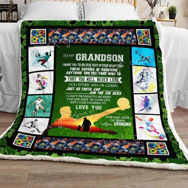 To My Grandson Soccer Fleece Blanket Quilt Bedding Set For Grandson