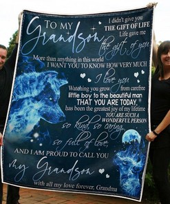 To My Grandson Wolf Plush Blanket, Great Gift for Grandson's Birthday