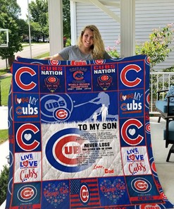 To My Son Love Dad Chicago Cubs Quilt Bedding Set - Personalized Gift for a Son Who's a Fan of the Team