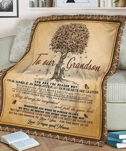 To Our Grandson Fleece Blanket for Family Birthday with Keywords