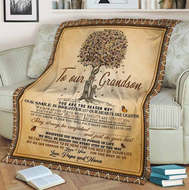 To Our Grandson Fleece Blanket for Family Birthday with Keywords