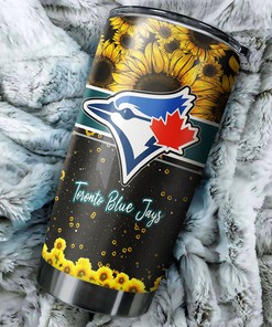 Toronto Blue Jays MLB Tumbler with Beautiful Sunflower Design and MLB Logo