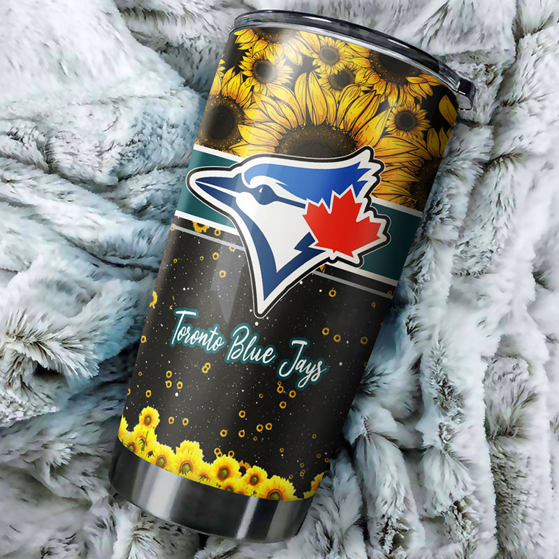 Toronto Blue Jays MLB Tumbler with Beautiful Sunflower Design and MLB Logo