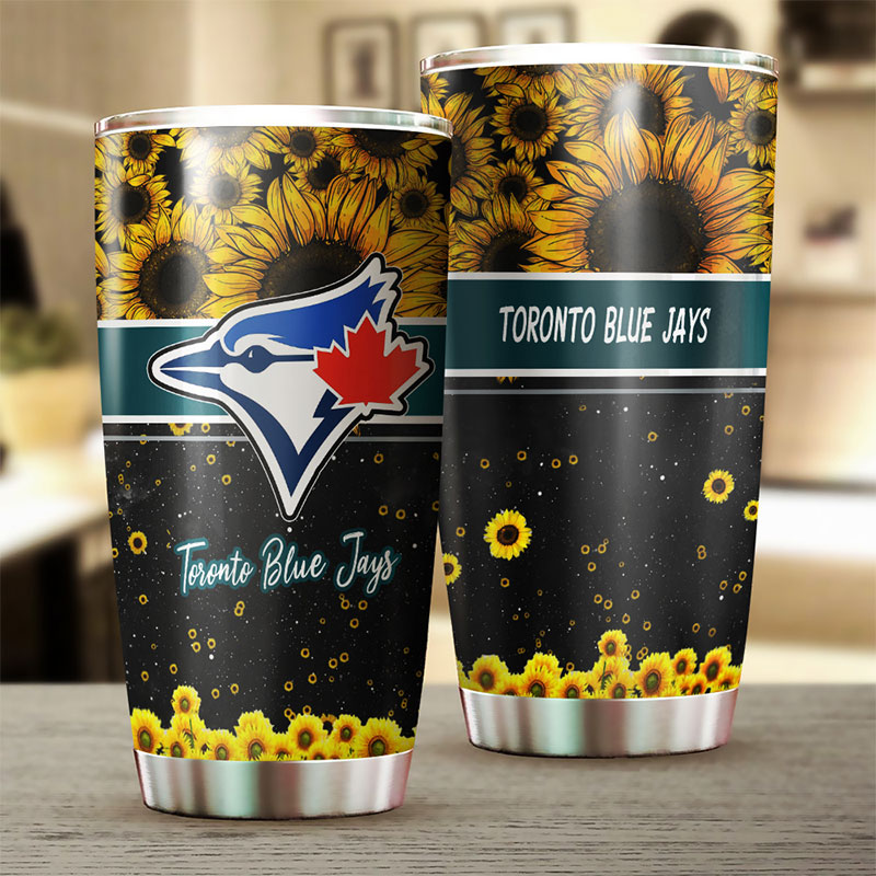Toronto Blue Jays MLB Tumbler with Beautiful Sunflower Design and MLB Logo - Image 2