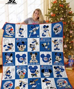 Toronto Blue Jays Mickey Let's Go Jays Quilt Blanket - MLB Toronto Blue Jays Mickey Mouse Quilt Bedding Set
