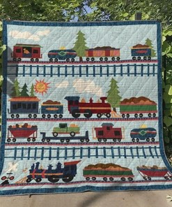 Train on Railway Quilt Blanket, Great for Train Lovers