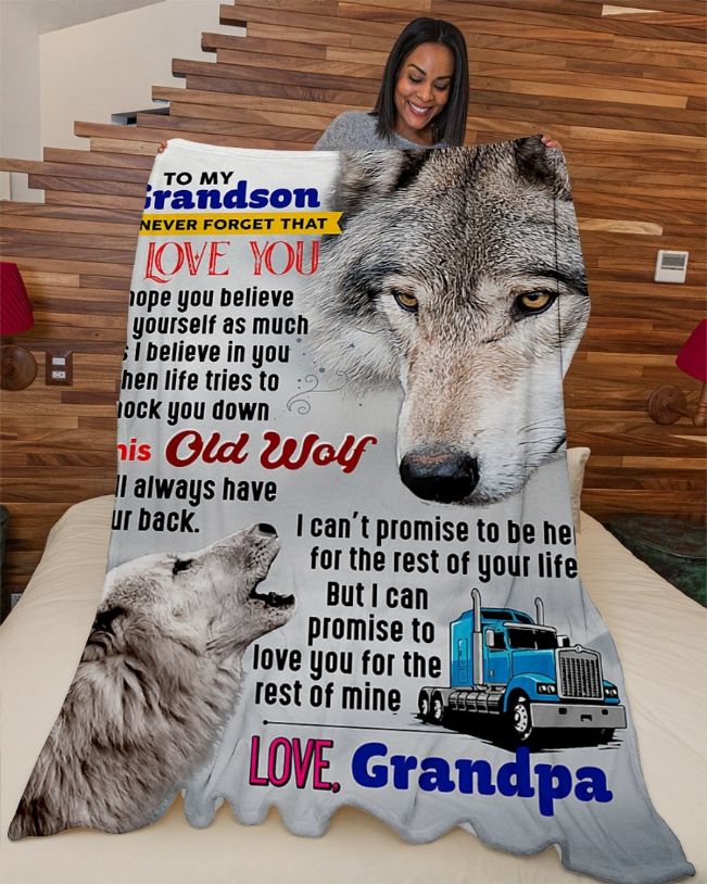 Trucker's Grandson Quilt Bedding Set: Premium Fleece Blanket