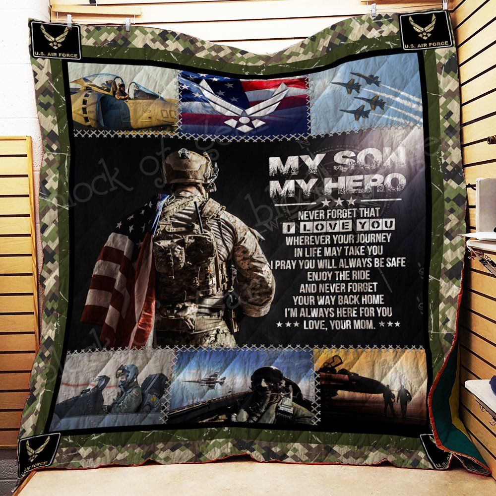 US Air Force To My Son From Mom I'm Always Here For You Personalized Quilt Blanket to Honor our Troops
