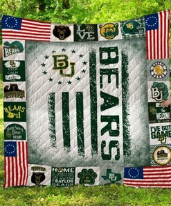 US Flag Ncaa Baylor Bears Quilt Bedding Set with Great Quilt Blanket for Fans
