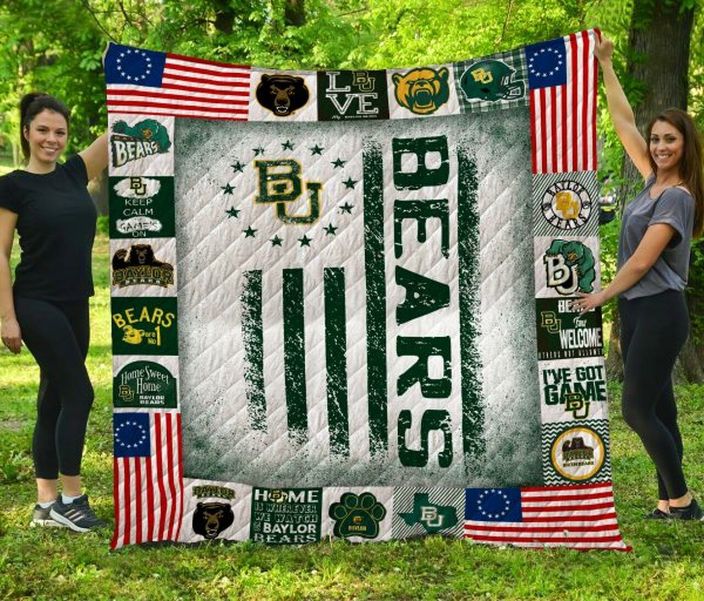 US Flag Ncaa Baylor Bears Quilt Bedding Set with Great Quilt Blanket for Fans