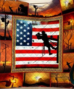 US Lineman 3D Printing Quilt Blanket with Patriotic Design