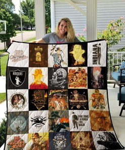 Vintage Indiana Jones Poster Quilt Blanket - Classic Hollywood Bedding