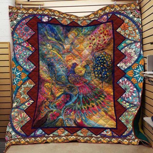 Vintage Peacock on Hippie Quilt Bedding Set: A Must-Have for Fans