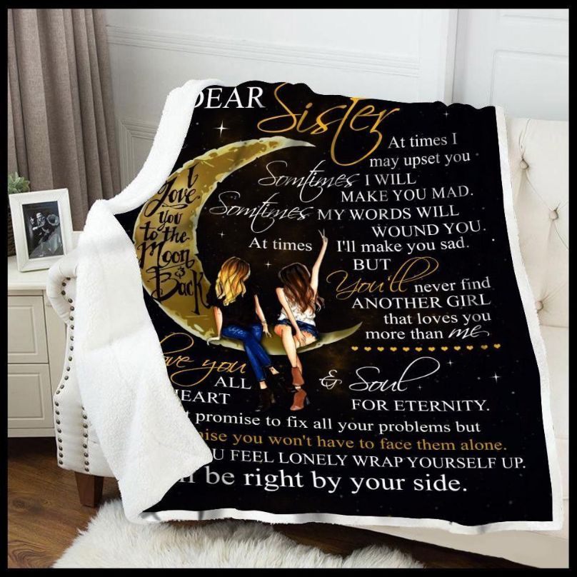 Vintage Quilt Bedding Set for Sister: I Love You to the Moon and Back Fleece and Quilt Blanket