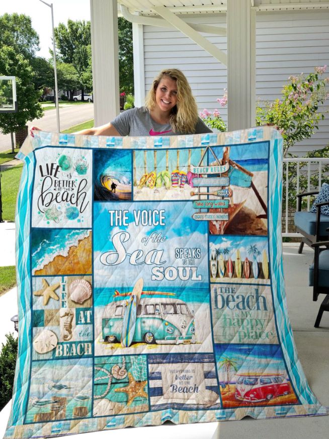 Voice of the Sea Spoke to My Soul Beach Quilt Blanket