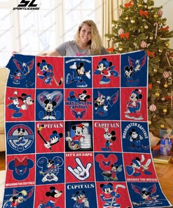WC Washington Capitals Disney Mickey Let's Go Caps Quilt Blanket - Mickey Mouse Quilt Bedding Set