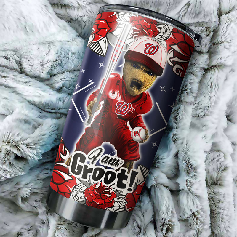 Washington Nationals MLB Tumbler with I Am Groot Design for Baseball Fans and MLB Logo