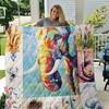 Watercolor Elephant Family Quilt Blanket for Animal Lovers