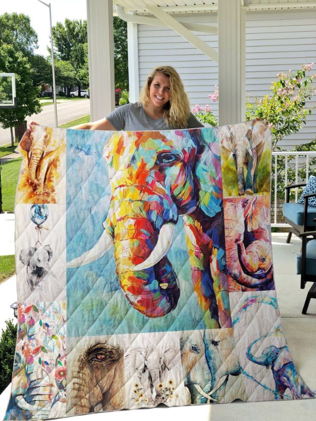 Watercolor Elephant Family Quilt Blanket for Animal Lovers