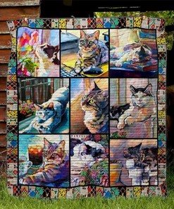 Watercolor Painting Cat Lo Quilt Blanket - A Beautiful Quilt Bedding Set for Art-Loving Cat Owners