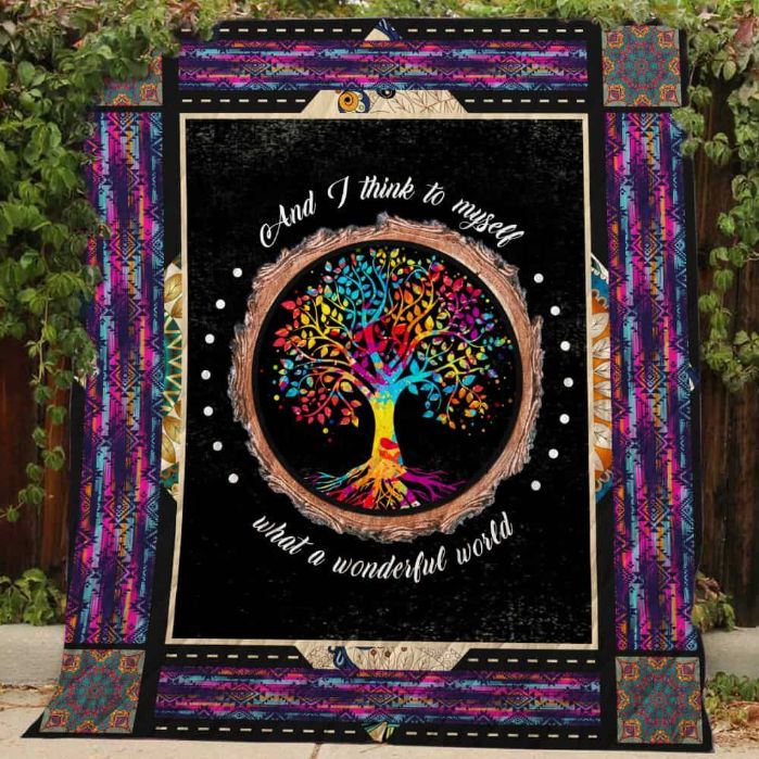 What a Wonderful World tree quilt blanket in vibrant colors