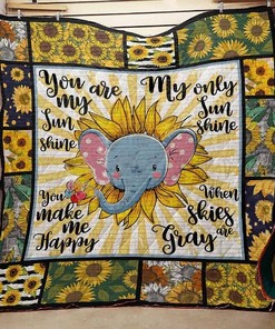 When Skies Are Gray Elephant Sunflower Quilt Blanket - Heartwarming Gift for Loved Ones