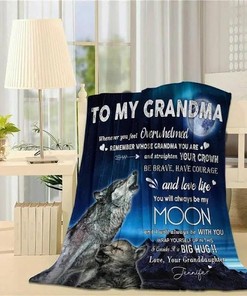 Whenever You Feel Overwhelmed Moon Wolf Blanket Personalized Grandma Family Fleece Blanket Quilt Bedding Set for Teens