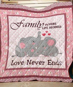 Where Life Begins Elephant Family: Quilt Bedding Set with Fleece Blanket for Family with Elephant Quotes