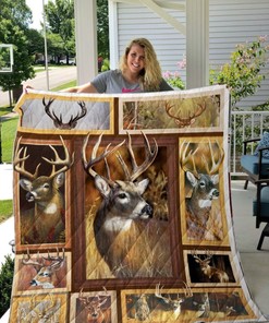 Whitetail Deer in Forest Quilt Blanket, Ideal for Nature Lovers
