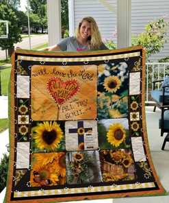 Will Love the Lord with all My Heart Sunflower Quilt Blanket - Religious Gift for Your Loved Ones