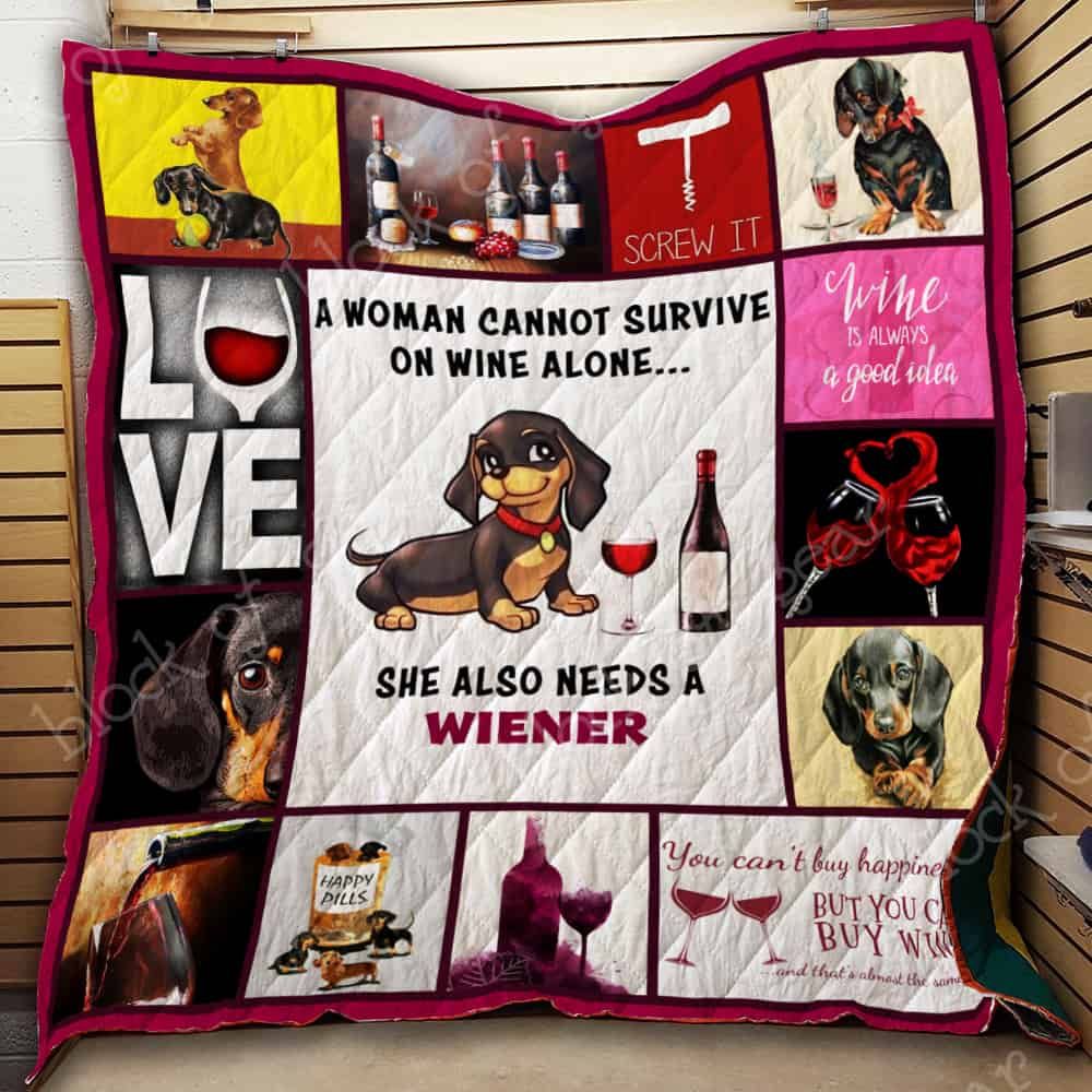 Wine and Dachshunds Quilt Bedding Set for Dog and Wine Lovers