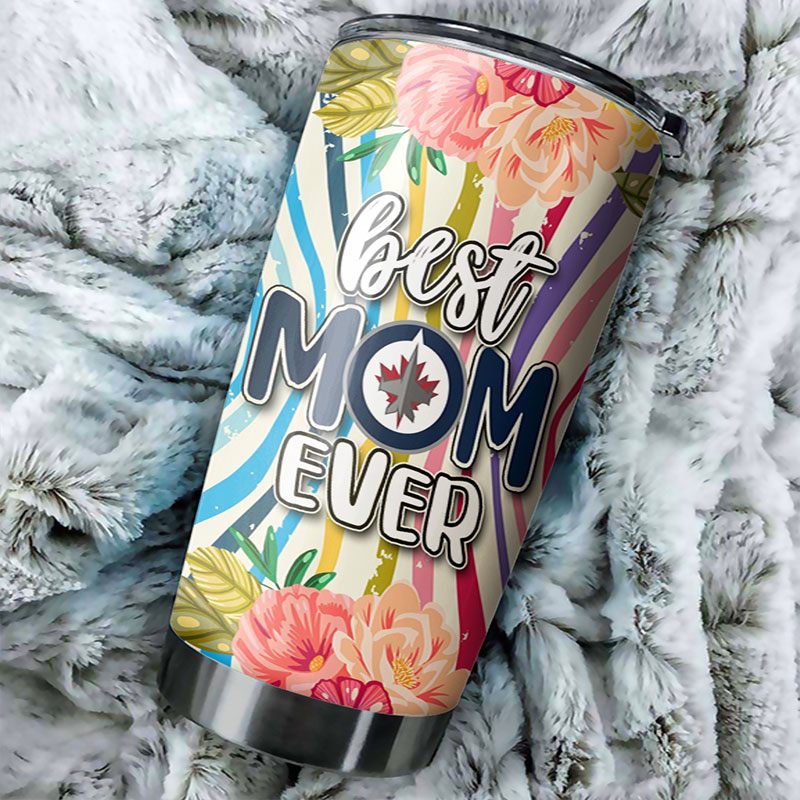 Winnipeg Jets NHL Tumbler - Best Mom Ever Flower Design Tumbler