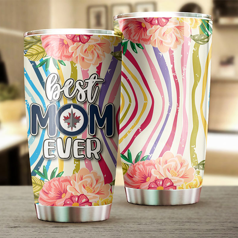 Winnipeg Jets NHL Tumbler - Best Mom Ever Flower Design Tumbler - Image 2