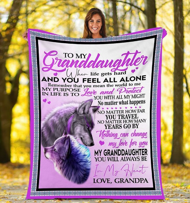 Wolf Fleece Quilt Bedding Set- To My Granddaughter From Grandpa Birthday Christmas.