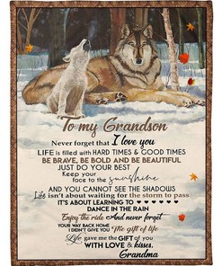 Wolf To My Grandson Life Gave Me You With Love And Kisses Quilt Blanket From Grandma