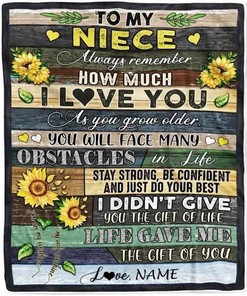 Wood Sunflower Niece Personalized Blanket - Gift from Aunt/Uncle to Remind Niece of Your Love