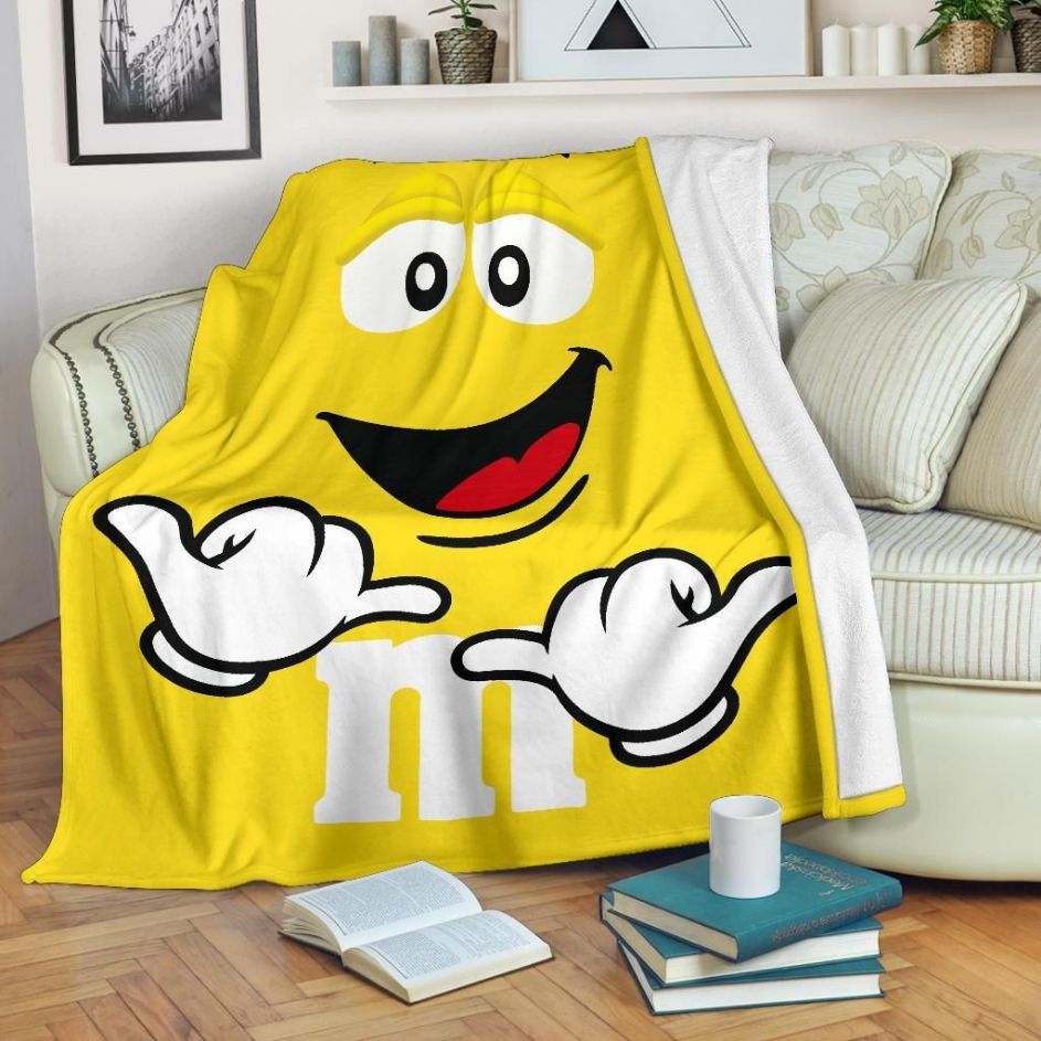 Yellow M&M Fleece Blanket Gift - Fun and Colorful Sofa Throw Blanket