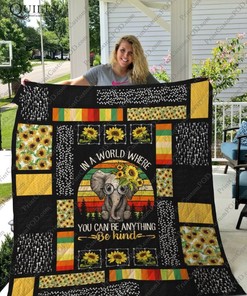 You Can Be Anything Elephant Sunflower Vintage Quilt Blanket - Inspirational Gift for All Ages