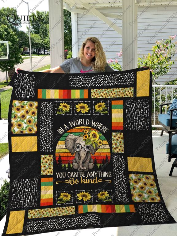 You Can Be Anything Elephant Sunflower Vintage Quilt Blanket - Inspirational Gift for All Ages